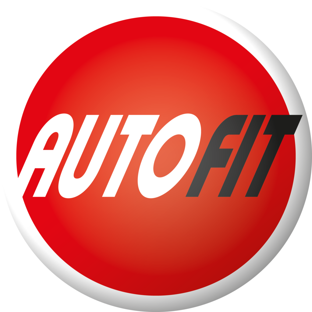 Das Logo von AUTOFIT: ein roter Kreis mit einem weißen Schriftzug „AUTO“ und einem schwarzen „FIT“.